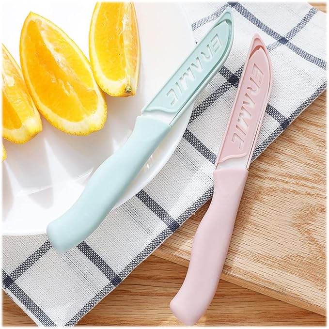 6 Pack Ceramic Paring Knife with Knife Cover, Lightweight Ceramic Knives, Fruit and Vegetable Small Knife (Pink)