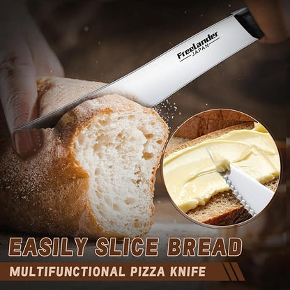 Freelander 4-Piece Pizza Knife Cutter Set, Sharp Serrated Stainless Steel Blades, Full Tang Forged Design, Ergonomic Non-Slip Handle, Durable, Rust-Resistant & Dishwasher Safe