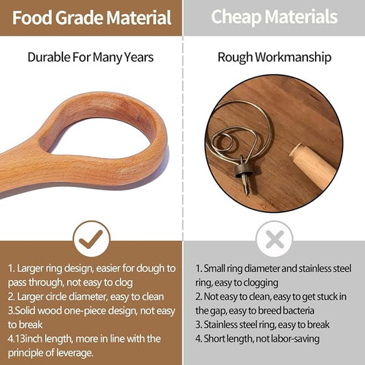 Danish Dough Whisk Set of 2 – 13-Inch Bread Making Tools with Wooden Handle – Baking Whisks for Sourdough, Dough, Pizza and More Cooking Supplies