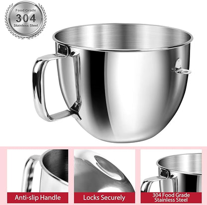 7QT Stainless Steel Mixer Bowl for Kitchenaid Stand Mixers, Kitchen Aid Mixing Bowl for 7QT Lift Mixer with Handle, Compatible with KSM70SKXXBK, Dishwasher safe.
