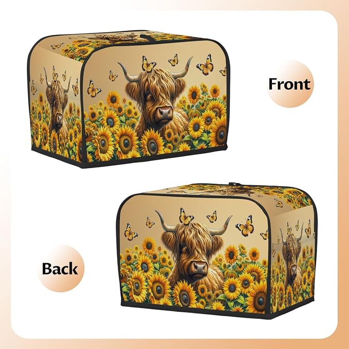 4 Slice Flower Highland Cow Toaster Cover Waterproof Dust Fingerprint Bread Machine Cover Washable Kitchen Appliance Protector For Home Kitchen Bakeware Table Decor Women Gifts