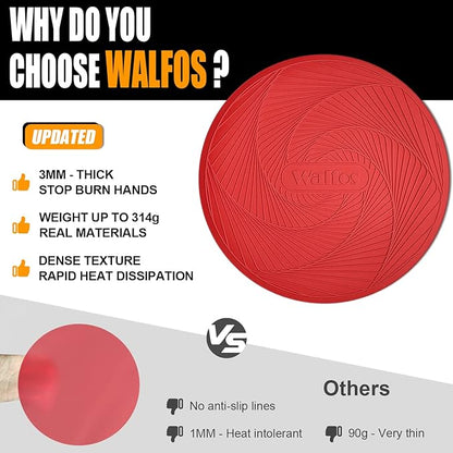 Walfos 12 10 Inch Silicone Microwave Mats, Microwave Splatter Cover for Food, Pot Holders for Kitchen, Non-Slip Heat Resistant Silicone Mats for Microwave, Oven, Hot Pan, Pot (Red)