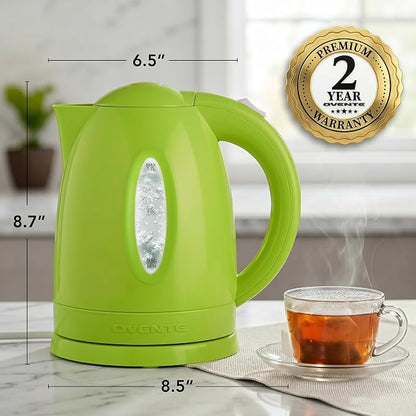 OVENTE Electric Kettle, 1.7L Fast Boiling Water Heater for Coffee or Tea, BPA Free with Water Level Gauge, Auto Shut-Off, Boil-Dry Protection, Indicator Light and Removable Filter, Green KP72G