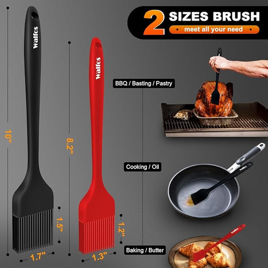 Walfos Silicone Basting Brush Set, 5 Pieces Heat Resistant Pastry Brush, Perfect for Baking,BBQ Grill,Kitchen Cooking,Strong Steel Core and One-Pieces Design,BPA Free and Dishwasher Safe