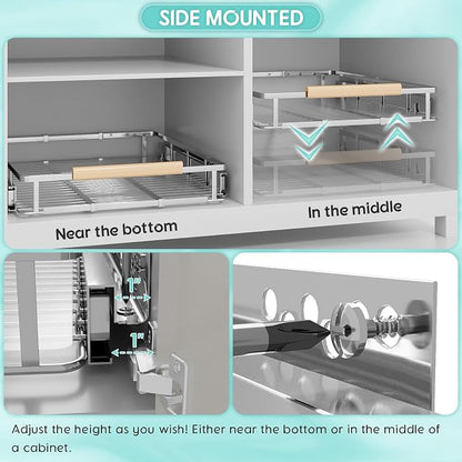 Expandable Pull Out Cabinet Organizer, 17.1-28" W x 22.5" D | Adjustable Width, Under Sink Storage, Drawer Storage Shelves, For Kitchen, Bathroom, Closet, Pantry, Cupboard
