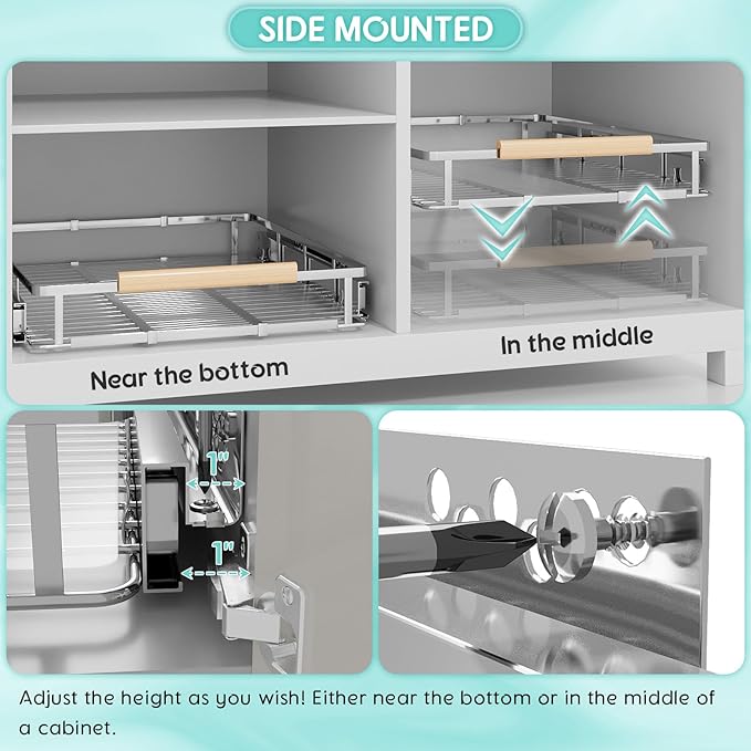 Expandable Pull Out Cabinet Organizer, 23.2-39.9" W x 22.5" D | Adjustable Width, Under Sink Organizer, Drawer Storage Shelves, For Kitchen, Bathroom, Closet, Pantry, Cupboard