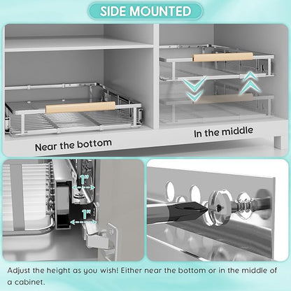 Expandable Pull Out Cabinet Organizer, 23.2-39.9" W x 22.5" D | Adjustable Width, Under Sink Organizer, Drawer Storage Shelves, For Kitchen, Bathroom, Closet, Pantry, Cupboard