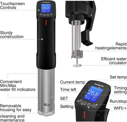INKBIRD WIFI Sous Vide Cooker ISV-100W, 1000 Watts Sous Vide Machine Immersion Circulator with 14 Free Preset Recipes on APP & Calibration Function, Thermal Immersion, Fast-Heating with Timer