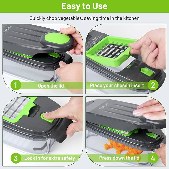 2-in-1 Vegetable Dicer, Onion Chopper with 6.7mm and 13.5mm Dicing Blades, 1.5L Food Prep Container for Salad, Potato, Tomato, Home Kitchen Meal Prep(Greygreen)