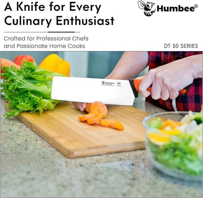 7.5-Inch Nakiri Knife, High Carbon Stainless Steel Hollow Grind Blade, Razor Sharp Edge, Ergonomic Non-Slip Handle, Cleaver Style, DT-50 Series, Orange