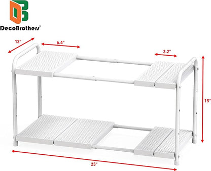 Deco Brothers Under Sink 2 Tier Expandable Shelf Organizer, White