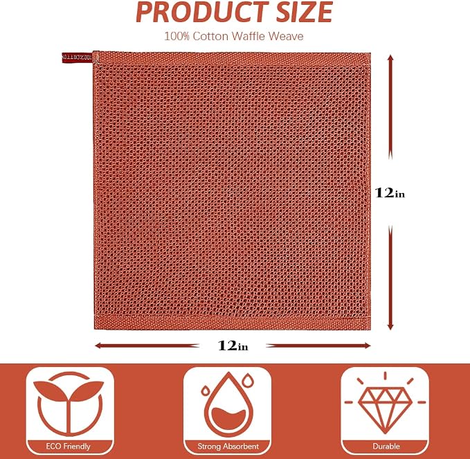 Nialnant 100% Cotton Waffle Weave Dish Cloths,4 Pack Super Absorbent Dish Towels for Washing Dishes,Cleaning Rags-12x12 Inch,Brick Red