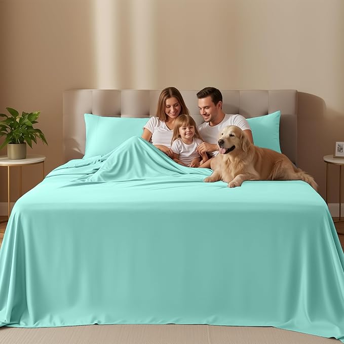 Utopia Bedding Queen Size Sheet Set – 4 Piece Bed Sheets, Soft and Breathable Microfiber, Includes 1 Fitted Sheet, 1 Flat Sheet and 2 Pillowcases – Oeko Tex (Spa Blue)