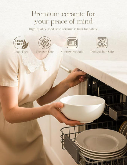 AISBUGUR Cereal Bowls,39 OZ Large Soup Bowls: Porcelain Salad Bowls Set of 4- Pho Bowls for Soup,Salad,Pasta,Fruit,White Bowls Set for Dishwasher & Microwave Safe