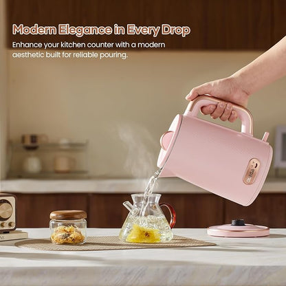 OLEGA Electric Kettle: 1200W Fast Boil Electric Water Kettles, 1.5L Double Wall Stainless Steel Tea Kettle, Auto Shut-Off, BPA-Free Hot Water Boiler Teapot for Coffee & Tea -Light Pink