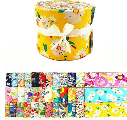 7 pcs 20" x 20" Cotton Fabric DIY Making Supplies Quilting Patchwork Fabric Fat Quarter Bundles DIY for Quilting Cotton Patchwork Cushions (Flowers, 2.4" x19")