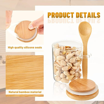 Tessco for you 6 Pack 6 oz Glass Spice Jars with Bamboo Lids and Wooden Spoons, Clear Storage Containers for Sugar, Salt, Coffee, Tea, DIY Gifts, and Sugar Scrubs Organization Set for Kitchen