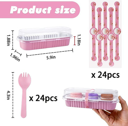 24 Pack Mini Loaf Pans, 7.5oz Mini Cake Pan & Mini Cupcake Pan Set – Disposable Aluminum Baking Pans with Lids, Spoons & Stickers, Premium Sturdy Gift Set for Cakes, Cupcakes, Desserts & Party Treats