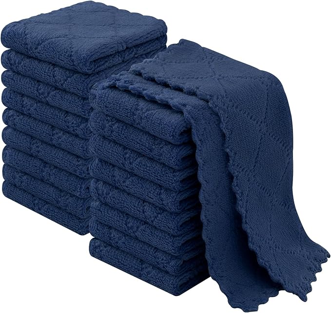 Homaxy 18 Pack Kitchen Cloths Dish Towels (7" x 9", Navy Blue), Super Soft and Absorbent Coral Velvet Dishcloths, Fast Drying No Lint Microfiber Cleaning Rags