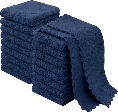 Homaxy 18 Pack Kitchen Cloths Dish Towels (7" x 9", Navy Blue), Super Soft and Absorbent Coral Velvet Dishcloths, Fast Drying No Lint Microfiber Cleaning Rags