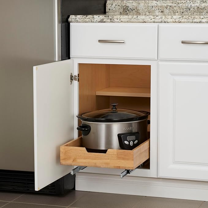 Household Essentials Natural Wood and Steel Pull-Out Organizer with Rustic Brushed Finish