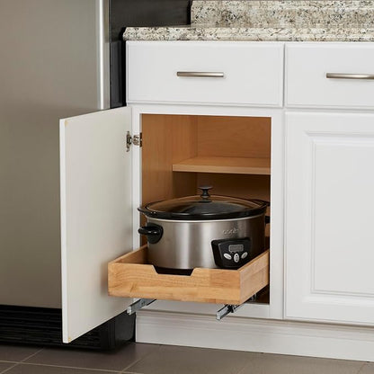 Household Essentials Natural Wood and Steel Pull-Out Organizer with Rustic Brushed Finish