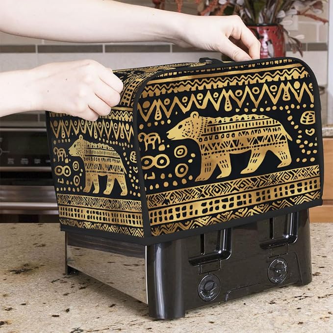4 Slice Golden African Bear Toaster Cover Waterproof Dust Fingerprint Bread Machine Cover Washable Kitchen Appliance Protector For Home Kitchen Bakeware Table Decor Women Gifts