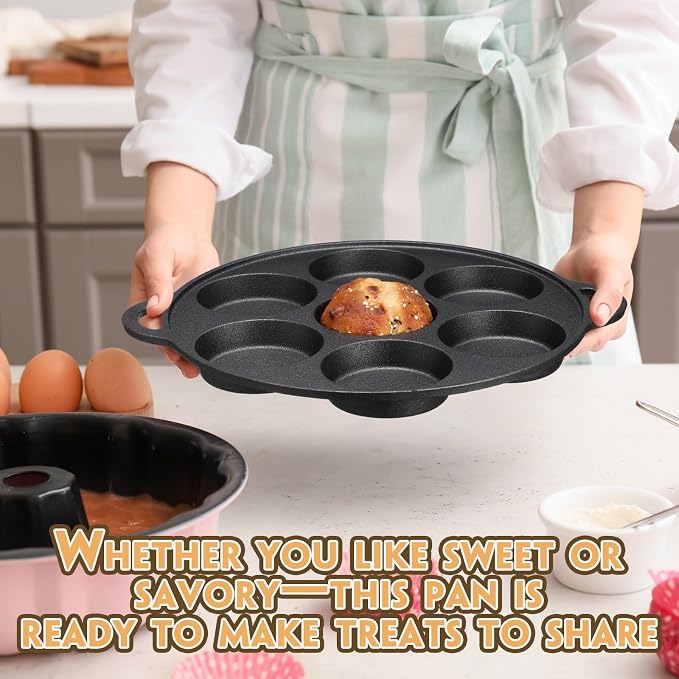 Tioncy 2 Pcs Cast Iron Biscuit Pan Cast Iron Muffin Seasoned Mini Cake Scone Donut Pie Pan for Baking, Egg, Corn Bread, Cupcakes & Dessert(Round Style)