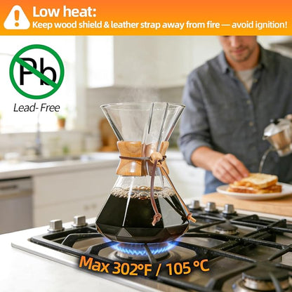 Pour Over Coffee Maker 27 OZ, 8 Cup Borosilicate Glass Drip Coffee Maker with Reusable Stainless Steel Filter and Cork Grip for Home Café 800 ML (Diamond Shape)