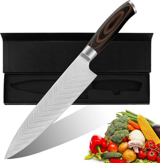 Chef Knife,Super Sharp Professional Kitchen Knife,Ultimate 8 Inch Chef's Knife with Ergonomic Handle, Gift Box for Family & Restaurant (brown)