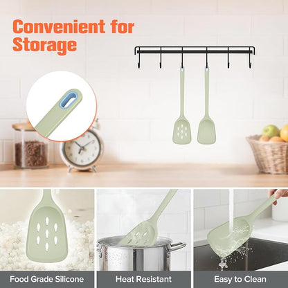 Silicone Cooking Spatula&Slotted Spatulas, Pack of 2,Solid Turner Kitchen Utensils Set for Cooking,Frying, Baking, Flipping, Turning,Heat Resistant 450℉ (Green)