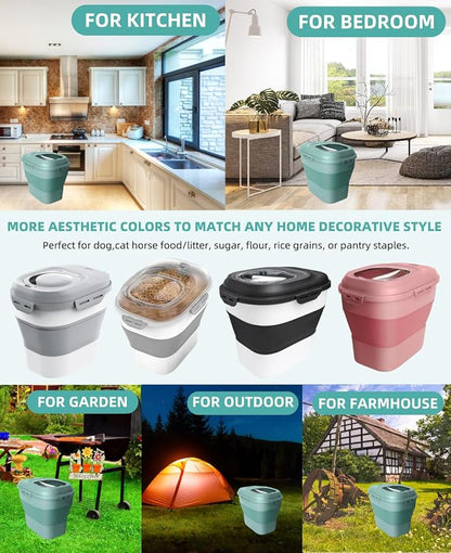 30-35 Lbs Dog Food Storage Container Collapsible Dog Food Container with Airtight Lids, Wheels, Scoop and 2pcs Food Storage Containers, Large Pet food storage for Dog, Cat (Green)