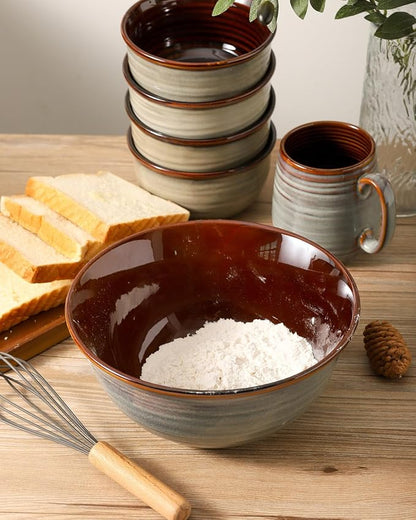 Hasense Serving Bowls, 84 Ounce Ceramic Serving Dishes for Salad Pasta Soup Pho, 9 Inch Mixing Bowls for Baking, Cooking, Kitchen, Party，Dinner, Microwave Dishwasher Safe, Set of 2, Light Grey
