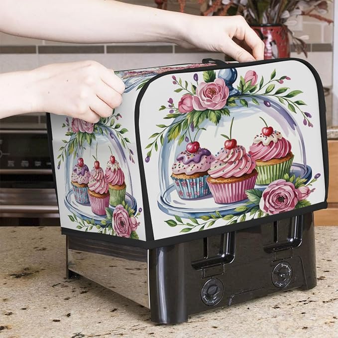 Toaster Cover 4 Slice Wide Slot Cake FlowerBread Toaster Oven Dustproof Cover Small Appliance Kitchen Covers Dust and Fingerprint Protection for Women Gift 4 Slice