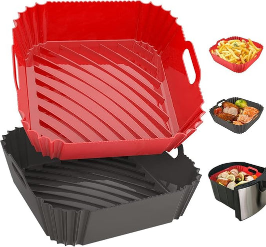 2 Pack Silicone Air Fryer Liners Reusable, 7.1 Inch Airfryer Liners 4-7 QT Square Air Fryer Liners Silicone Pot Oven Liner Baking Tray, Air Fryer Basket Mat Silicone Bowl Air Fryer Accessories
