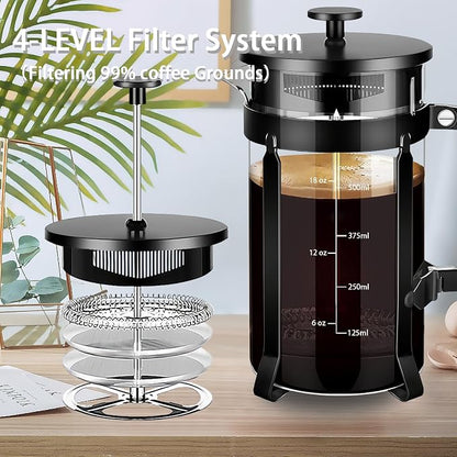 YMMIND French Press Coffee Maker 304 Stainless Steel Coffee Press,with 4 Filters System, Heat Resistant Thickness Borosilicate French Press Glass, BPA-Free Brewed Tea Pot Coffee Plunger(Copper 12oz)