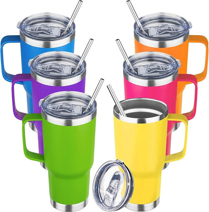 20 oz Tumbler with Handle Stainless Steel Insulated Coffee Mug Tumbler with Lid and Straw Double Wall Vacuum Insulated Coffee Mug Leak Proof Travel Mug Tumbler for Hot and Cold Drink (Mix Color-9)