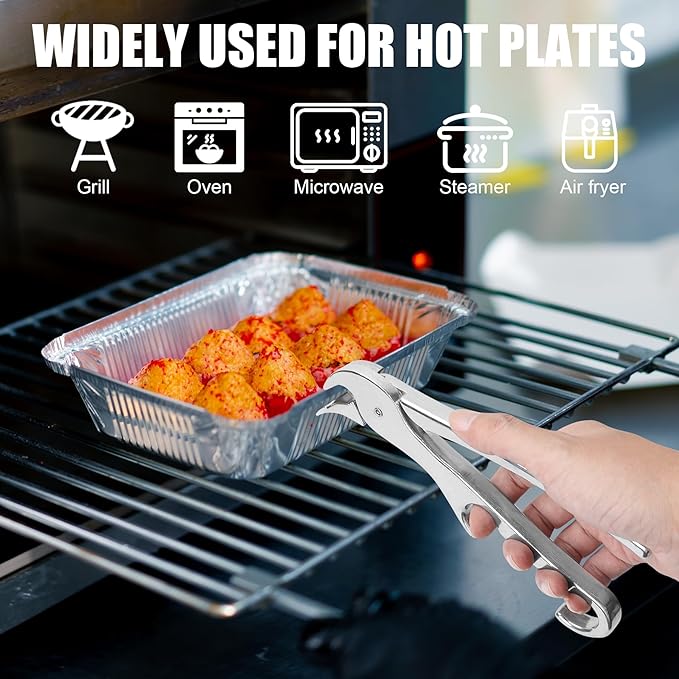 Pan Gripper, Premium Pizza Pan Gripper Aluminium Alloy, Heavy Duty Pizza Pan Tongs Stone Pot Clamp for Lifting Hot Plate, Bowl, Plate, Tray with Food Out from Microwave, Oven, Instant Pot, Air Fryer