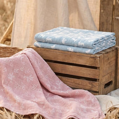 4-Pack Muslin Swaddle Blankets for Newborns | 100% Cotton Breathable Soft Muslin, Large 31.5"x43.3" | Multi-Use Stroller Sunshade Nursing Cover & Receiving Blanket, Neutral Rabbits