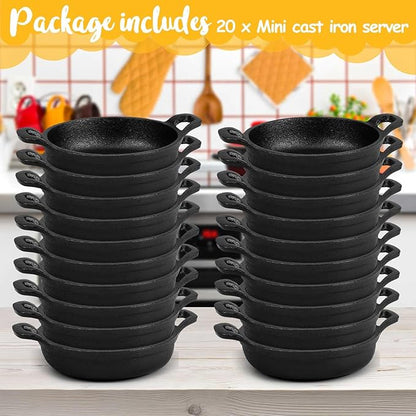 Ziliny 20 Pack Mini Cast Iron Skillets 5 x 5 x 1.3 Inch Cast Iron Pan Small Ramekin Set Black Casserole Dish Cookware Oven Safe Mini Skillets for Kitchen Indoor Outdoor Picnic