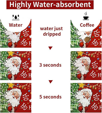 Baccessor Christmas Dish Drying Mat with 4PCS Coasters,2PCS Kitchen Bar Mat Coffee Mat Accessories Fits Under Coffee Maker and Pot,Santa Claus Snowman Bar Mat Detachable