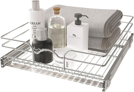 Rev-A-Shelf Steel Wire Pullout Drawer Organizer Shelf for Kitchen Cabinets, Slide Out Storage Basket, Min Opening Width of 17.5", 18" x 20", 5WB1-1820CR-1