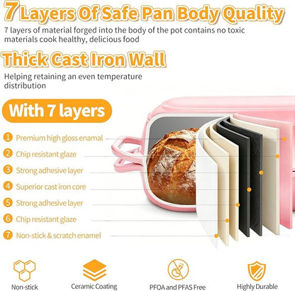 Mini Double Dutch Oven For Sourdough Bread Baking, 2.2QT Enameled Cast Iron Dutch Oven Pot With Lid, Non Stick Dual Round Bread Loaf Pan, 500°F Oven Safe, Sourdough Baking Pan For Homemade Baking