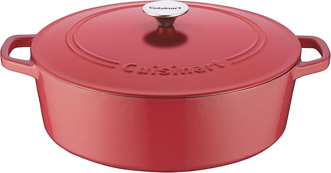 Cuisinart Chef's Classic Enameled Cast Iron Dutch Oven with Lid, Porcelain Enameled Interior, Oven Safe, Induction Compatible, 7-Quart, Oval, Peony Pink