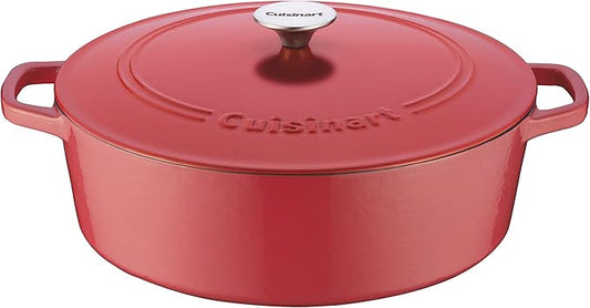 Cuisinart Chef's Classic Enameled Cast Iron Dutch Oven with Lid, Porcelain Enameled Interior, Oven Safe, Induction Compatible, 7-Quart, Oval, Peony Pink