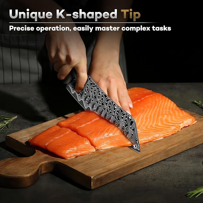 Huusk Damascus Japanese Chef Knife - Ultra Sharp Damascus VG-10 Kitchen Knife, Professional Santoku Knives with Ergonomic Resin Handle, Ideal Birthday Dad Mom Gift