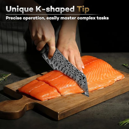 Huusk Damascus Japanese Chef Knife - Ultra Sharp Damascus VG-10 Kitchen Knife, Professional Santoku Knives with Ergonomic Resin Handle, Ideal Birthday Dad Mom Gift