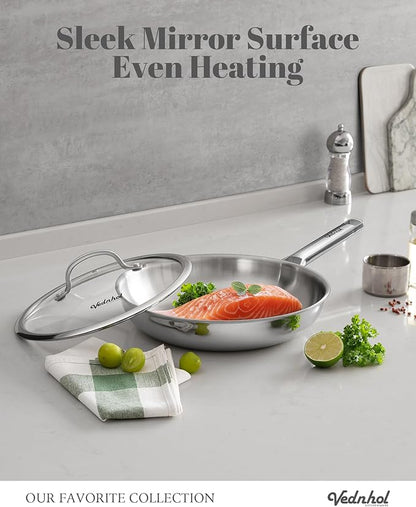 Stainless Steel Frying Pan Set with Lids 8"&10"&12",8 Inch Skillet+10&12 Inch Stainless Steel Pans with Lids,Frying Pan,Tri-Ply,PFOA&PTFE Free,Dishwasher&Oven Safe,Induction Compatible