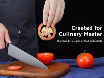 WELLSTAR Chef Knife with Sheath, Sharp Kitchen Knife 8 inch Black Cooking Knives with German HC Steel