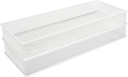 Annova Mesh Stackable Drawer Cabinet and Shelf Organizer Bins Storage Basket School Office Supply Holder Tray- Set of 2 (White, 6x15x2 Inch)